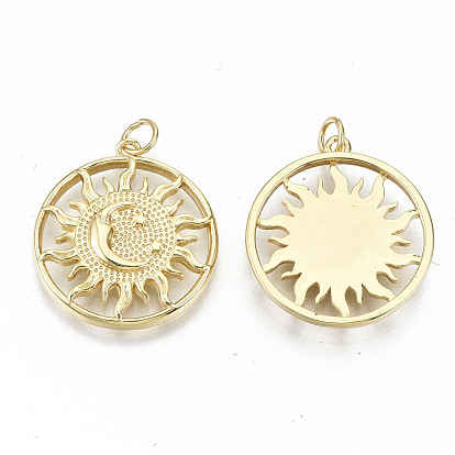 Brass Pendants, with Jump Rings, Nickel Free, Sun with Moon