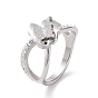 Crystal Rhinestone Criss Cross with Butterfly Finger Ring, 304 Stainless Steel Jewelry for Women