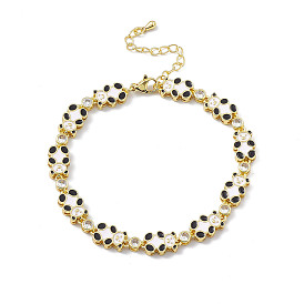 Clear Cubic Zirconia Panda Link Chain Bracelet with Enamel, Brass Jewelry for Women
