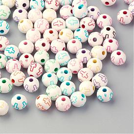 Craft Style Acrylic Beads, Round with Cross