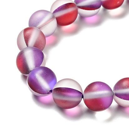 Brins de perles de pierre de lune synthétiques électrolytiques, teint, perles holographiques, demi couleur ab plaqué, givré, ronde