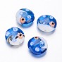 Ocean Style Flat Round Handmade Lampwork Beads, 20~21x10mm, Hole: 2mm, about 12pcs/box