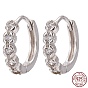 925 Sterling Silver Hoop Earring, with Micro Pave Clear Cubic Zirconia, Flower