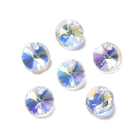 100Pcs Transparent Glass Pendnats, Faceted Flat Round Charms