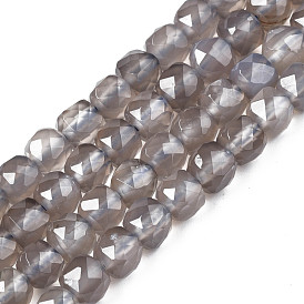 Natural Grey Agate Beads Strands, Faceted, Cube