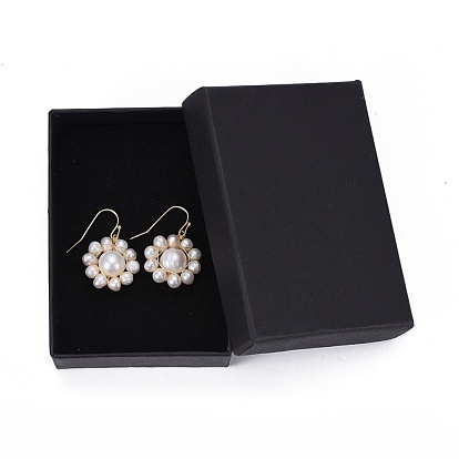 Brass Dangle Earrings, with Pearl Beads and  Natural Freshwater Pearl Beads, Cardboard Boxes