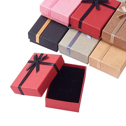Boîtes à bijoux en carton rectangle rempli de coton kraft avec nœud papillon, Pour la bague, boucle, Collier, 9.3x6.7x3.1 cm