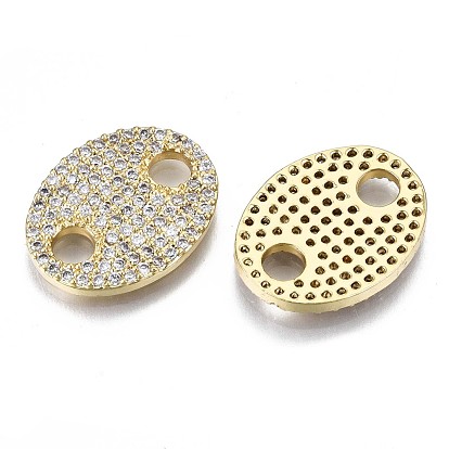 Brass Micro Pave Clear Cubic Zirconia Links Connectors, Cadmium Free & Nickel Free & Lead Free, Oval