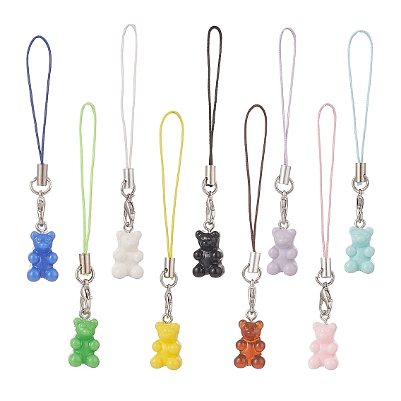 Opaque Resin Bear Mobile Straps, Polyester Cord Mobile Accessories Decoration