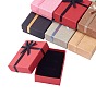 Kraft Cotton Filled Rectangle Cardboard Jewelry Set Boxes with Bowknot, for Ring, Earring, Necklace, 9.3x6.7x3.1cm