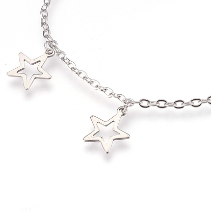 304 Stainless Steel Charm Bracelets, with Lobster Claw Clasps, Star