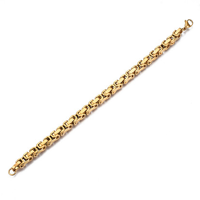 Ion Plating(IP) 201 Stainless Steel Byzantine Chain Bracelet for Men Women, Nickel Free
