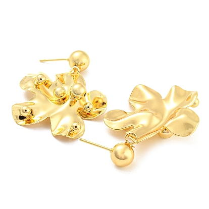 Rack Plating Brass Flower Dangle Stud Earrings, Long-Lasting Plated, Lead Free & Cadmium Free