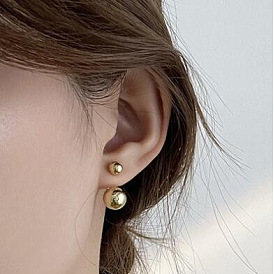 Boucles d'oreilles minimalistes en forme de boule en métal pour femme, bijoux de mode aux tons froids de style français