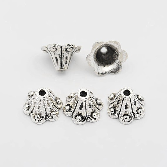 Tibetan Style Alloy Flower Bell Filigree Bead Caps, 6x8.5mm, Hole: 1mm & 3mm