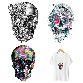 CREATCABIN 3 Sheets 3 Styles Pet Film with Hot Melt Adhesive Heat Transfer Film, for Garment Accessories, Skull Pattern