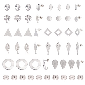 SUNNYCLUE 40Pcs 10 Styles 304 Stainless Steel Stud Earring Findings, Ear Nuts/Earring Backs, Mixed Shapes
