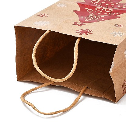 Christmas Theme Hot Stamping Rectangle Paper Bags, with Handles, for Gift Bags and Shopping Bags