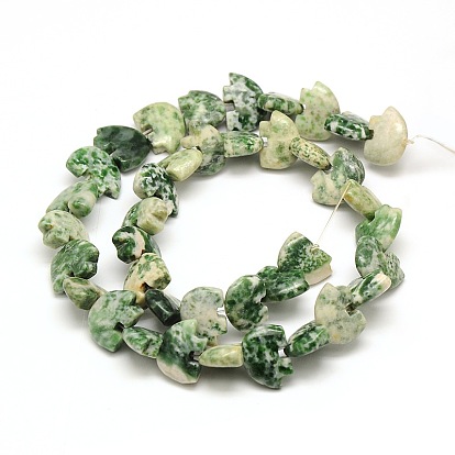 Ours blanc tache verte naturelle perles de jaspe brins, 10.5x14~15x6~7mm, Trou: 1mm, Environ 39 pcs/chapelet, 14 pouce
