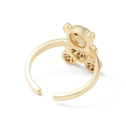 Anillo de brazalete de circonita cúbica con oso, joyería de anillo abierto de latón para mujer