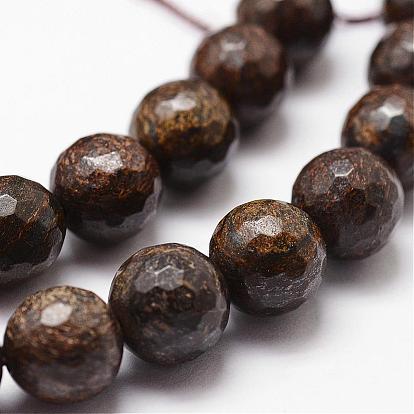 Natural Bronzite Beads Strands, Faceted, Round