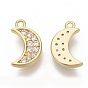 Brass Micro Pave Cubic Zirconia Charms, Nickel Free, Moon, Real 18K Gold Plated