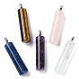 Natural Gemstone Pendants, Column Charms with Platinum Plated Brass Snap on Bails
