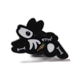 Pasador de esmalte de esqueleto de conejo, insignia de aleación de animales de halloween para ropa de mochila, electroforesis negro