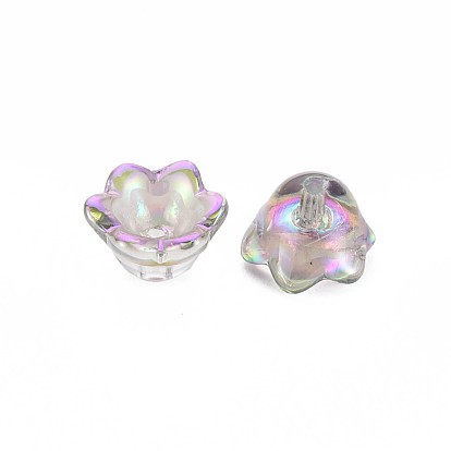 Electroplate Transparent Glass Bead Caps, 6-Petal, Half Plated, Flower