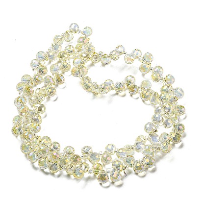 Full Rainbow Plated Electroplate Transparent Glass Beads Strands, Faceted, Teardrop