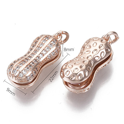 Brass Micro Cubic Zirconia Pendants, with ABS Plastic Imitation Pearl Beads and Loop, Peanut