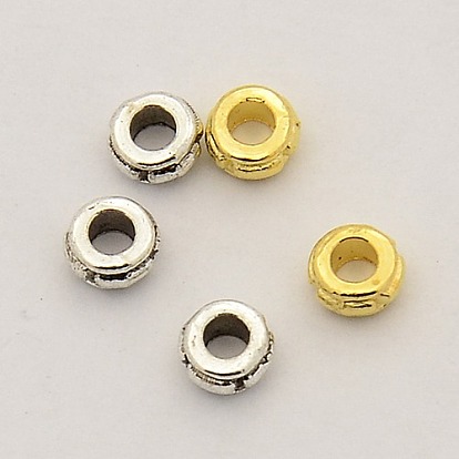 Perles intercalaires en alliage rondelle, 4x2mm, Trou: 1mm