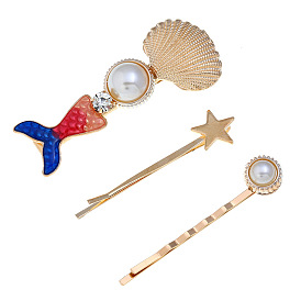 Underwater World Three-piece Set Hair Clip for Women - Combination Clip, Side Clip, Letter Clip.