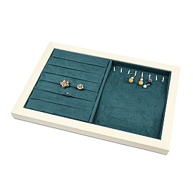 Présentoirs rectangulaires pour bagues et colliers en tissu microfibre, support organisateur de bijoux avec base en bois de pin blanc