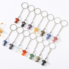 Natural & Synthetic Mixed Gemstone Mushroom Keychain, with Iron Findings