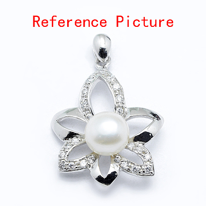 Sterling Silver Cubic Zirconia Pendant Pinch Bails, For Half Drilled Beads, with 925 Stamp, Flower