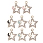 8 piezas 4 colgantes de diamantes de imitación de aleación de chapado en estante de colores, con esmalte, sin níquel, encantos de estrella con luna