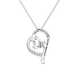TINYSAND 925 Sterling Silver Heartslinked Pendant Necklace, with Cubic Zirconia