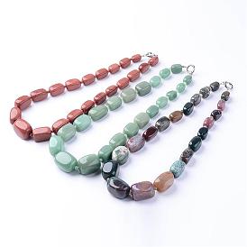 Gemstone Graduated Beads Necklaces, with Platinum Brass Spring Ring Clasps