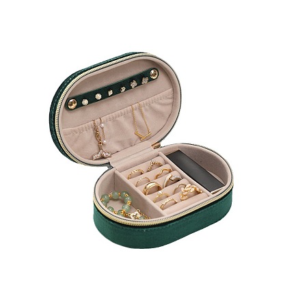 Caja de almacenamiento de joyas portátil de terciopelo con cremallera., Para la pulsera, Collar, pendientes de almacenamiento, oval