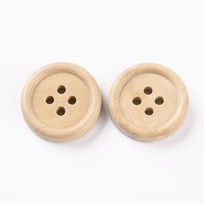 4-Hole Wooden Buttons, Flat Round, 20x5mm, Hole: 2.5mm