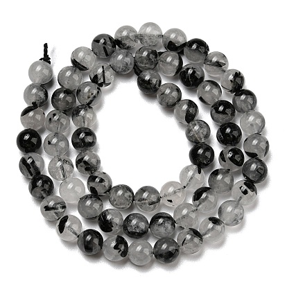 Grade A Natural Tourmalinated Quartz/Black Rutilated Quartz Beads Strands, Round
