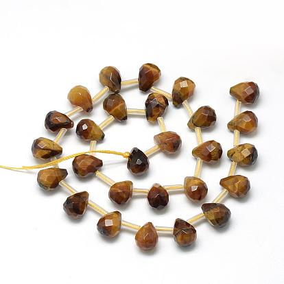 Natural Tiger Eye Beads Strands, Top Drilled Beads, Faceted Teardrop