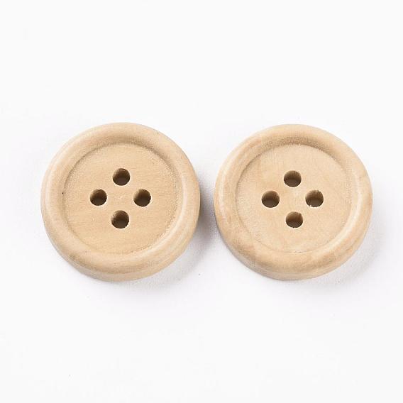 Botones de madera de 4 agujeros, plano y redondo, 20x5 mm, agujero: 2.5 mm