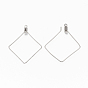 304 Stainless Steel Wire Pendants, Hoop Earring Findings, Rhombus