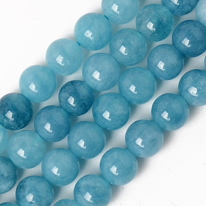 Natural Quartz Beads Strands, Dyed & Heated, Imitation Aquamarine Color, Round