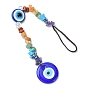 Gemstone Chip Beaded Pendant Decorations, with Evil Eye Lampwork and Nylon Thread Hanging Ornaments