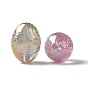 UV Plating Rainbow Iridescent ABS Plastic Glitter Beads, Egg with Flower Pattern