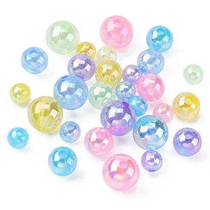 18 style perles acryliques irisées arc-en-ciel transparentes plaquées, ronde
