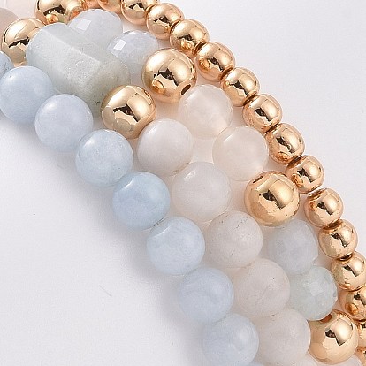 Ensemble de bracelets extensibles en perles de pierres précieuses mélangées naturelles et synthétiques de style pcs, 4 coquillages en acier inoxydable et étoiles de mer et pampilles en polycoton bracelets empilables pour femmes
